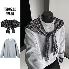 设计感卫衣男生春秋季美式重磅可拆卸披肩潮牌宽松大码休闲上衣服，男装卫衣，电商A001
