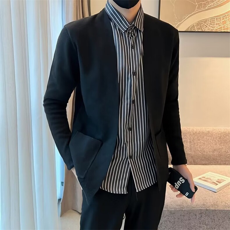 春秋新款男士假两件针织衫开衫衬衫领毛衣外套两件套韩版潮Q226,男装针织衫/毛衣,星座1116A-2（原606A-1）