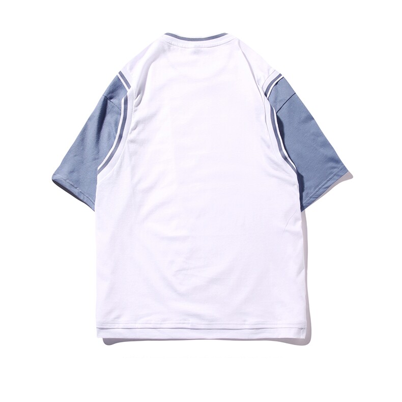 白底23新款夏季时尚百搭字母印花假两件宽松短袖T恤T616P40控58,男装T恤,电商A247-1