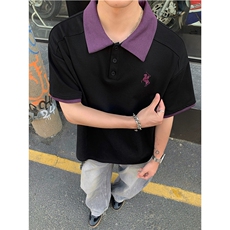 260克曼巴棉夏季拼接撞色假两件休闲POLO衫短袖男士美式潮T恤P38，男装Polo衫，电商C306-1
