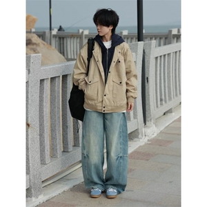 原宿时尚气质ins新款流行文艺百搭潮流简约高品质假两件工装夹克图片