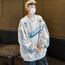 复古撞色三条杠卫衣男女春秋潮牌圆领oversize情侣上衣W119/P40，男装卫衣，星座506