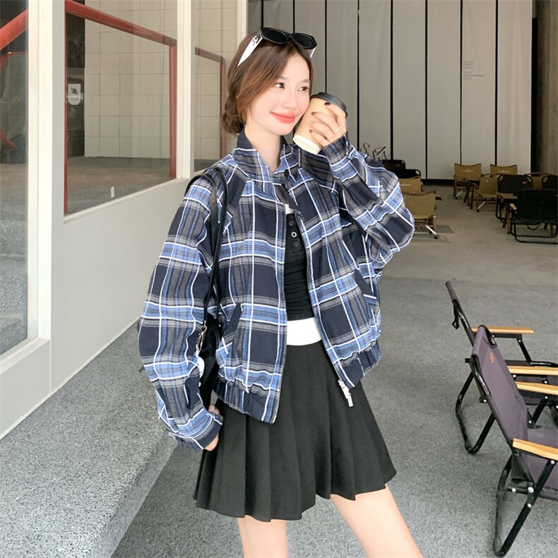 法式气质格纹长袖衬衫女2025秋季新款时尚百搭小众设计感减龄上衣,女装短外套,2C105