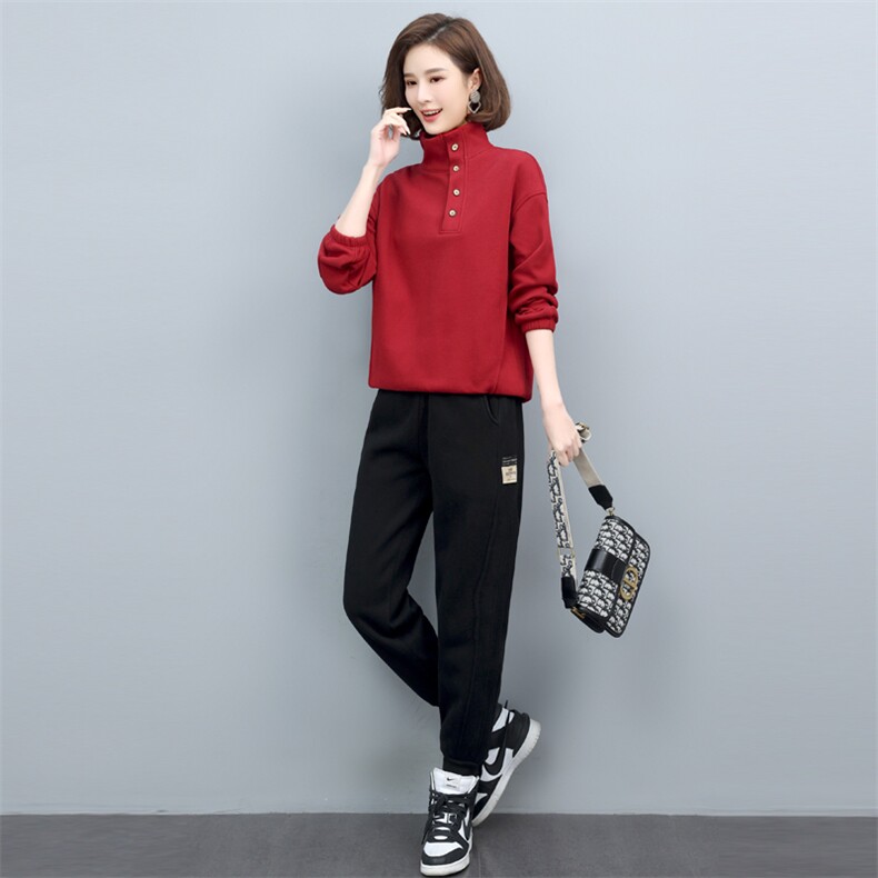 套装加绒运动套装女2022年新款休闲时尚卫衣洋气品牌减龄两件,女装套装/套裙,涵誉