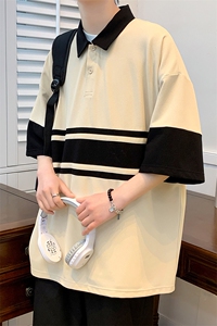 2024夏装青少年简约条纹半袖时尚潮牌短袖T恤男女 627-P35控价58图片
