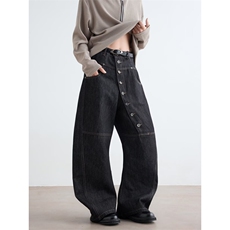 休闲拼接黑色牛仔裤松紧腰大码宽松显瘦百搭哈伦裤7024P49，男装牛仔裤，星座410-2