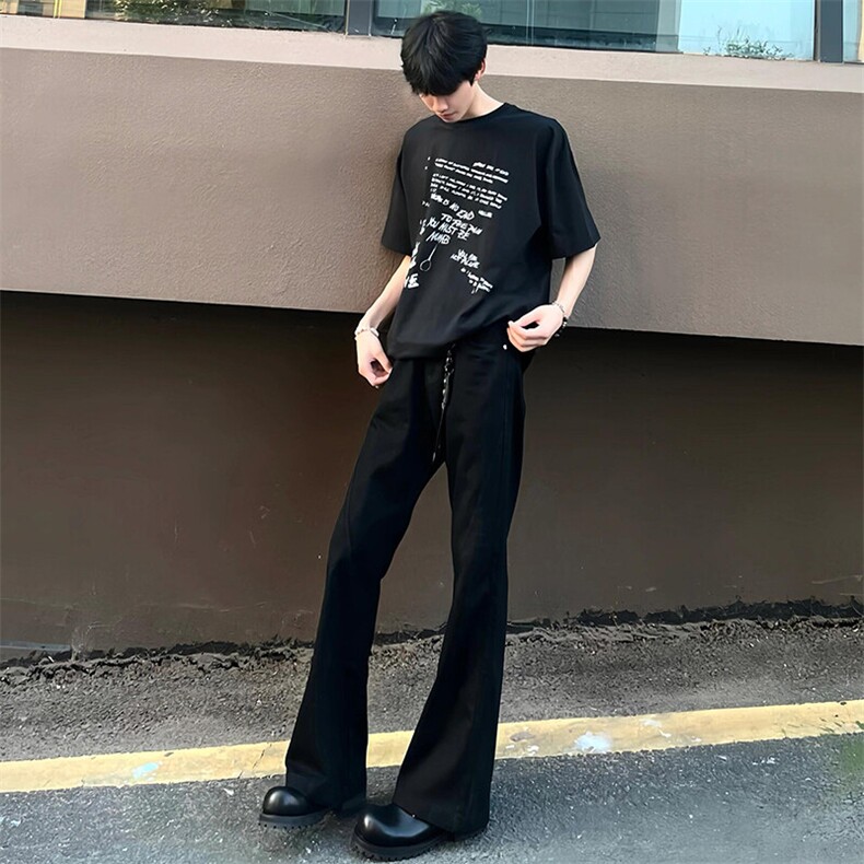 抖音得物品质cleanfit弹力黑色微喇牛仔裤KZ06,男装牛仔裤,星座310A-4