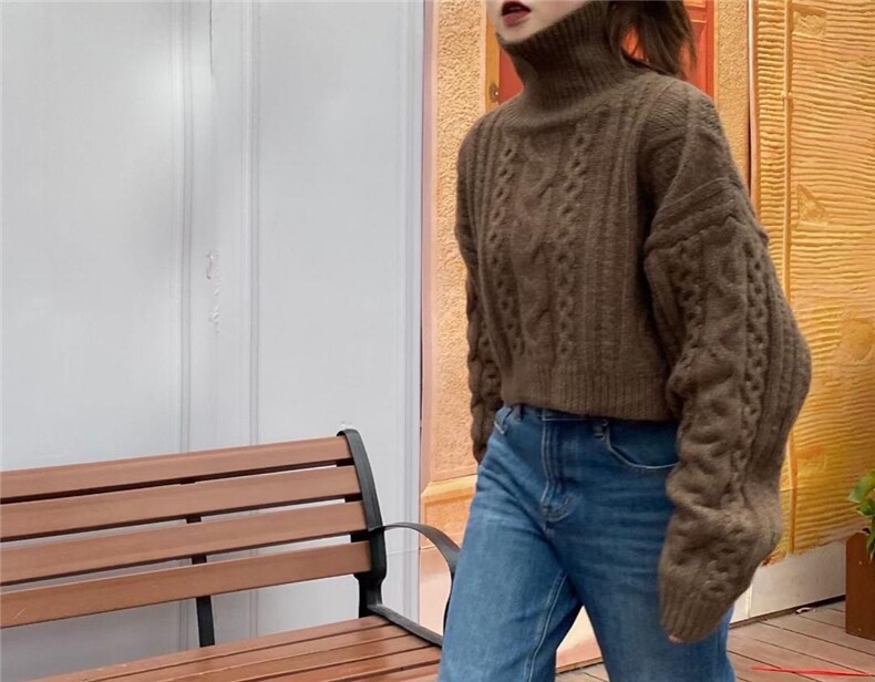 短款高领毛衣羊毛，女装针织衫/毛衣，SMOOTH