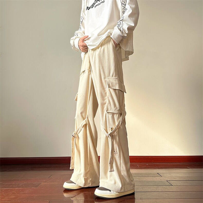 美式街头hiphop裤子男ins欧美灯芯绒拉链工装裤休闲裤K0917-P43，男装休闲裤，星座308B-1