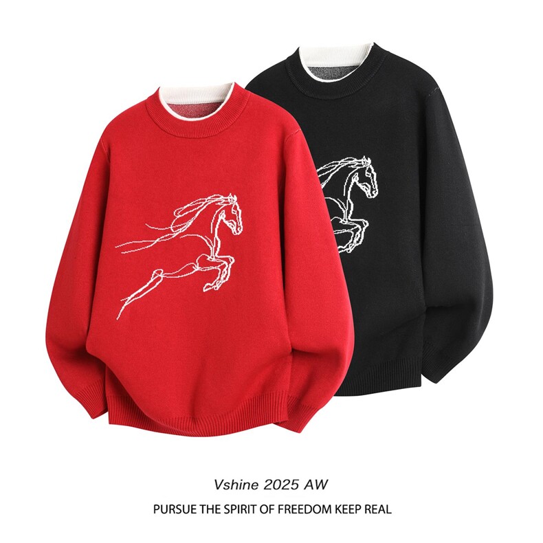 M890-特P50红色毛衣圆领毛线男冬季本命年打底针织衫拜年服潮牌，男装T恤，电商D310B