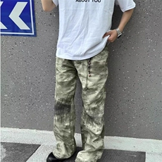 D7785-P50美式迷彩微喇休闲牛仔裤男宽松刺绣阔腿长裤潮-网图现货，男装牛仔裤，星座603-2