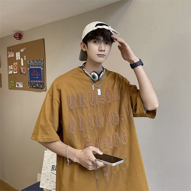潮牌发泡字母印花男女情侣2023夏新款ins宽松学院风T恤TX306-P25,男装T恤,星座1008