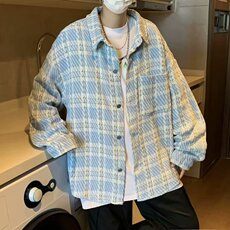 小香风秋冬季高级感格子2024衬衫痞帅宽松夹克毛呢外穿W6055-P57，男装夹克，星座412-2