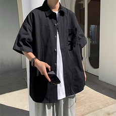 日系五分袖春夏季新款衬衫潮流慵懒男方领宽松型衬衫A605P36，男装衬衫，星座1116-2