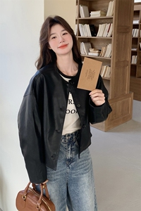 设计感黑色显瘦pu皮衣外套女2025春秋季新款港风复古酷飒夹克上衣图片