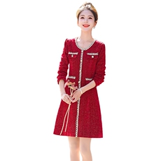 春秋款长袖亮丝连衣裙女装高端名媛时尚高级感显瘦小香风内搭裙子，女装连衣裙，丽美静依