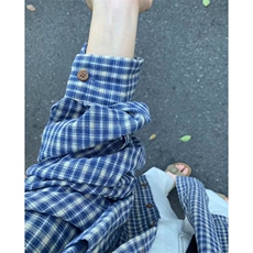 蓝色格子纯棉长袖衬衫女春季休闲宽松慵懒风外搭衬衣外套C58，男装衬衫，星座1116A（原606A-3）