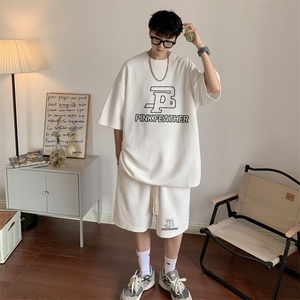 套装！华夫格套装男T恤短裤两件套大码港风TZ115-P50图片