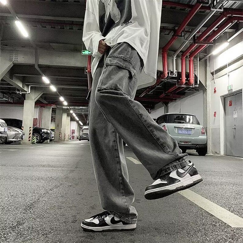 复古工装牛仔裤男潮牌多口袋抽绳裤子宽松百搭个性A118/P46,男装牛仔裤,星座506