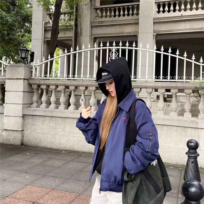 美式复古黑色飞行员夹克男春秋新款高街hiphop潮牌棒球服情侣外套,男装夹克,四季星座505