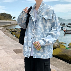 扎染炸街ins牛仔夹克男潮牌宽松帅气上衣水洗工装外套W1209-P55，男装夹克，星座512-4