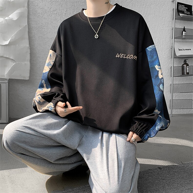现货秋冬拼接圆领高品质百搭卫衣A059-WY7866-P35控58,男装卫衣,电商A059