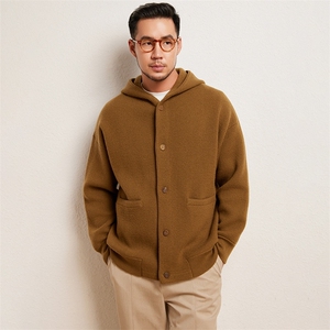 休闲纯色帽衫男加厚连帽纯山羊绒衫宽松休闲运动卫衣毛衣外套图片