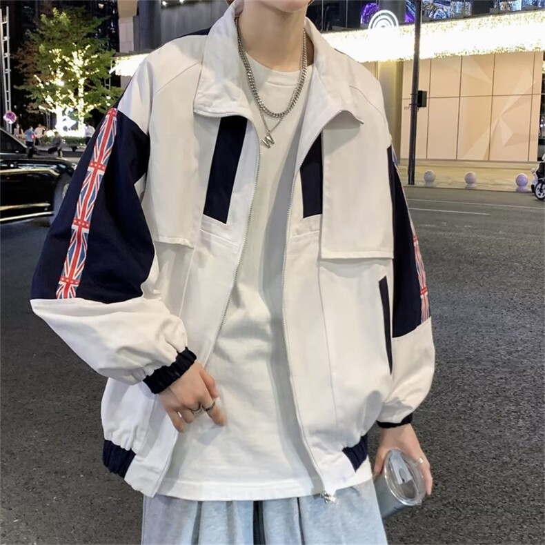 秋季潮流拼色宽松休闲上衣男日系工装棒球服夹克外套 W3837-P48图片