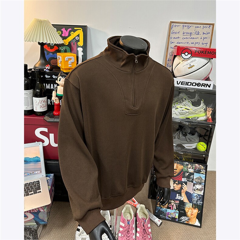 假模图坑条肌理感春季新款半高领拉链男士卫衣上衣潮牌外套P58，男装卫衣，电商C306-1