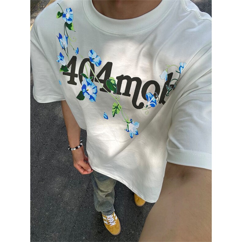 网图有货 夏季全幅缠绕花卉刺绣短袖T恤男女情侣宽松上衣A556-P35图片