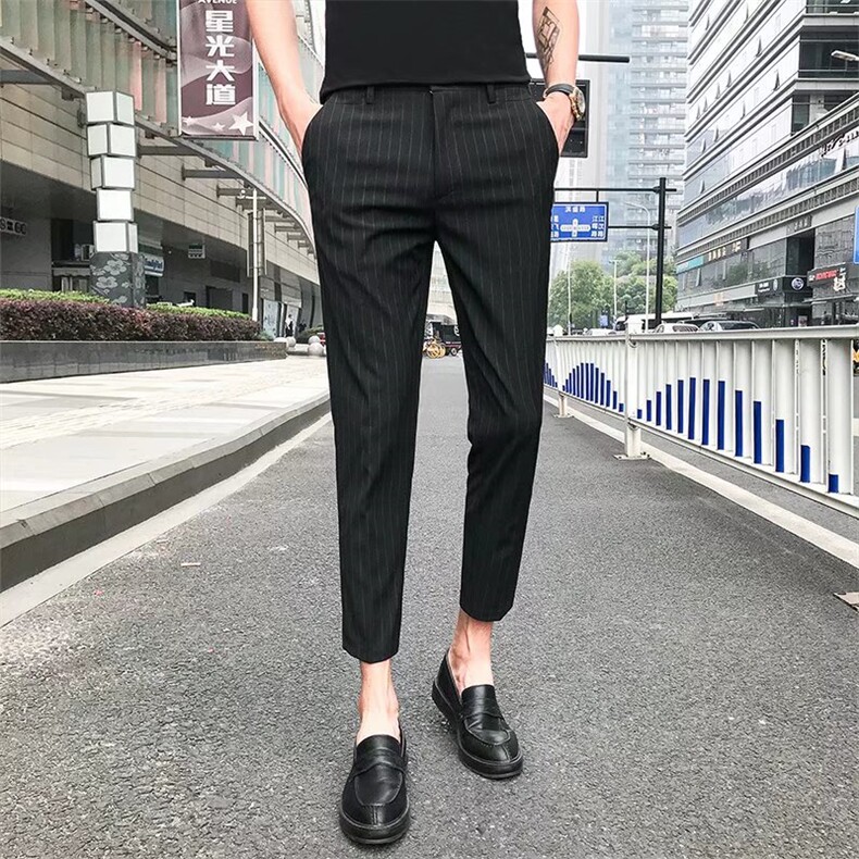 垂感西裤男士韩版修身春夏季九分西装裤小脚竖条纹休闲裤子男K804,男装休闲裤,星座1116A-2（原606A-1）