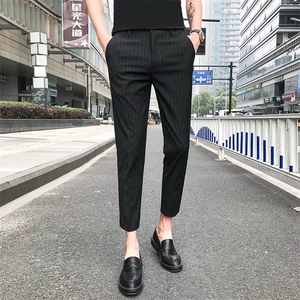 垂感西裤男士韩版修身春夏季九分西装裤小脚竖条纹休闲裤子男K804图片