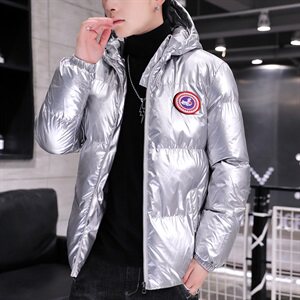 冬季加厚保暖防寒羽绒棉衣模特连帽外套亮片休闲黑色M9102图片