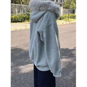 5677-P63现货#原版做工压线毛领可拆卸+钉珠休闲卫衣加绒/薄款图片