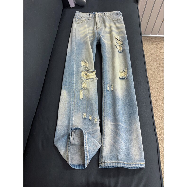 B221 美式ins高街暗黑宽松直筒破洞牛仔裤 LK25505-特P45控78图片