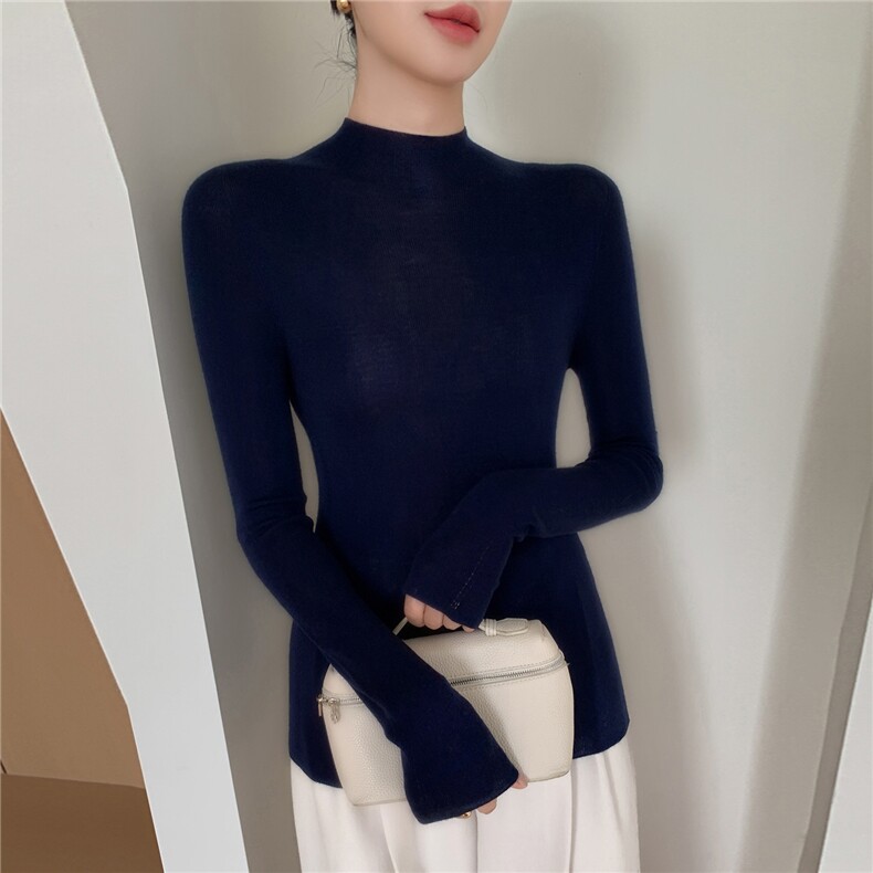 高端无缝~超薄软糯紧身100纯羊毛衫女百搭秋冬紧身毛衣针织打底衫,女装羊毛衫,轻暖羊绒