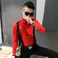 312A-742-P55新款修身长袖衬衫男韩版背带拼接社会人衬衣-首3，男装衬衫，星座312A-5