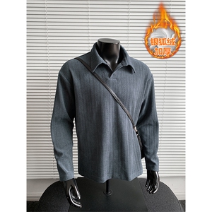 加绒银狐绒500g重磅雪尼尔麦穗纹长袖T恤男T24532J加绒-特P38控75,男装T恤,电商A001