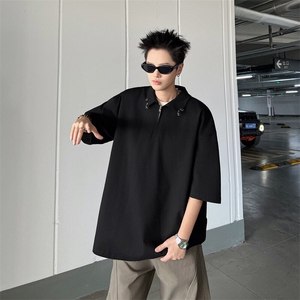 C528P39设计感半拉链POLO衫短袖T恤男时尚宽松潮牌复图片