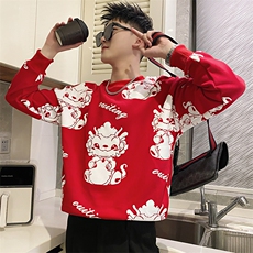 AW72/P75控105秋季社会小伙新年痞帅圆领撞色卡通动漫卫衣男，男装卫衣，星座305B-1