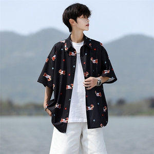 8XL-M腊肠狗花衬衫男短袖夏季冰丝薄款花衬衣寸衫外套DC28003P38图片