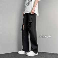 k1019-p50-控78M-5XL抖音美式高阶黄泥破洞拉链宽松大码牛仔裤，男装牛仔裤，星座116