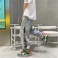 美式牛仔裤男宽松束脚裤男ins潮牌夏季高街九分休闲裤子N8088-p45，男装牛仔裤，星座1008