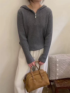 2025年秋季时尚百搭通勤简约休闲半拉链帽衫，女装羊绒衫，忠诺羊绒