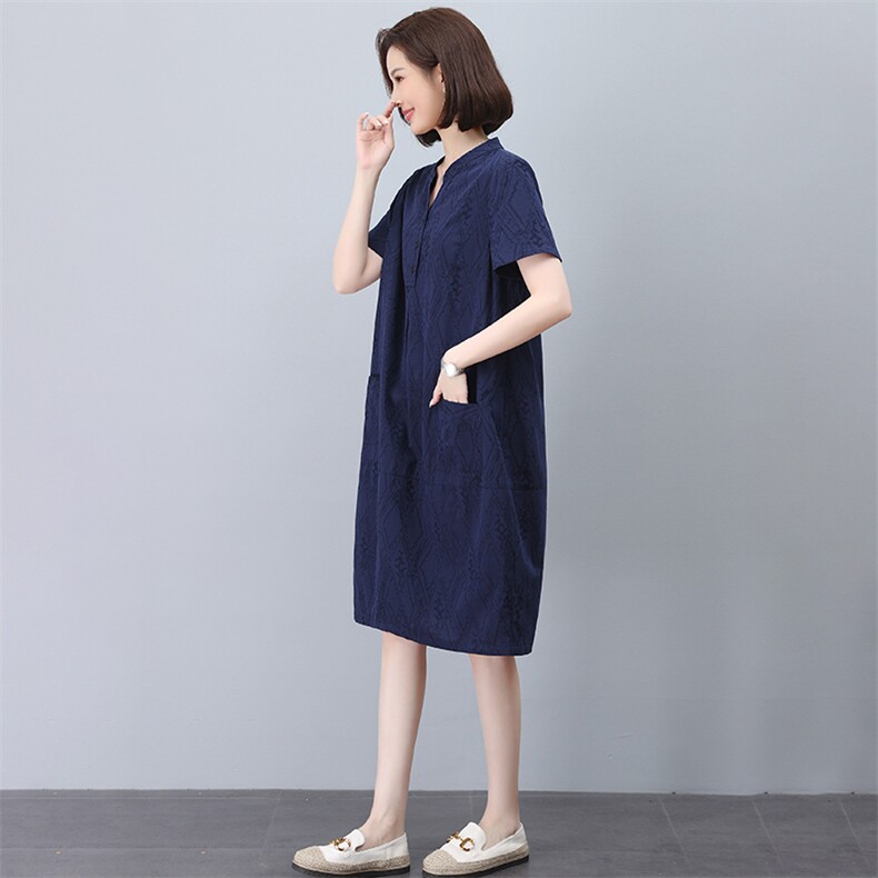 纯棉连衣裙女绣花2025夏季新款宽松休闲大码直筒茧型十三行中长裙,女装连衣裙,独衣靓