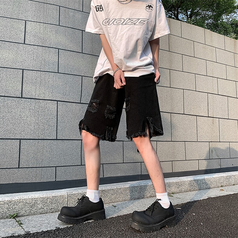 现货 夏季美式复古毛边短裤五分乞丐破洞牛仔裤男 K5808-P35 控58图片