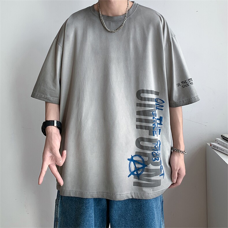 新款短袖港风模特潮牌纯手感落肩宽松胖子T恤TC3120-P33控48,男装T恤,星座717