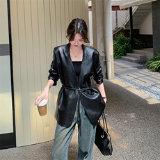 高级感美式慵懒chic黑色皮衣外套女春秋超火好看炸街短款夹克上衣，女装皮衣，2C262