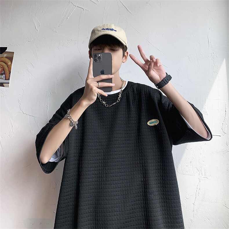 日系学生运动休闲套装夏季ins潮牌华夫格短袖两件套T1065-P40,男装休闲套装,星座512-3