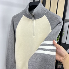 网图76303-P70加厚毛衣男半拉链加厚宽松针织打底衫男拼接撞色，男装针织衫/毛衣，电商D310B